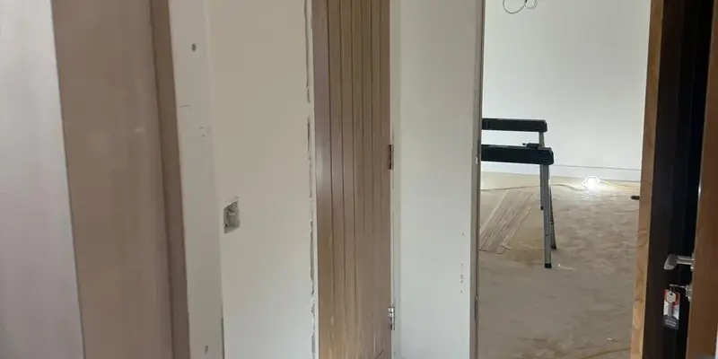 Newly fitted oak fire door in a refurbished property